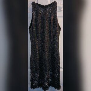 Carmen Marc Valvo Heavily Beaded Cocktail Dress 10 Black Silver Party Stunning